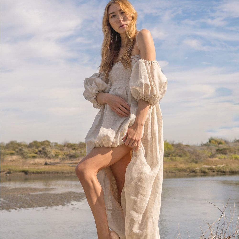 Alyssa Nicole Linen Cream High Low Dress
